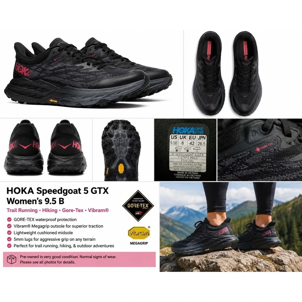 HOKA Speedgoat 5 GTX Gore-Tex Women's 9.5B Trail Running Hiking Shoes Vibram